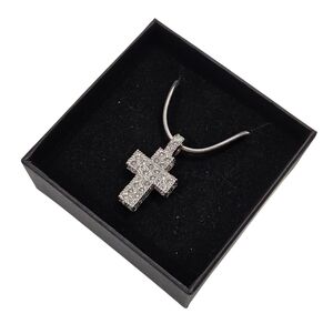 Swarovski Silver Tone Crystal Cross Pendant Necklace